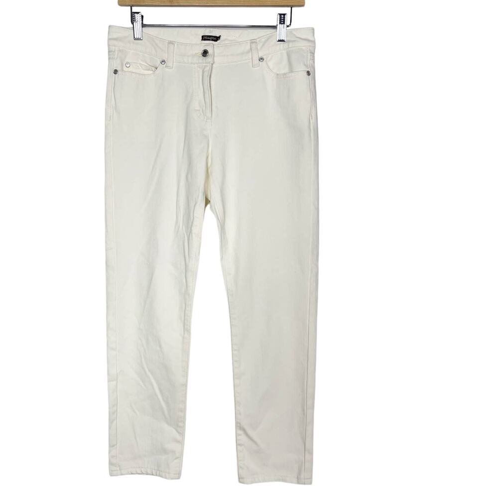 J McLaughlin Size 8 Cream Cotton Stretch Straight Leg Denim Jeans Off White